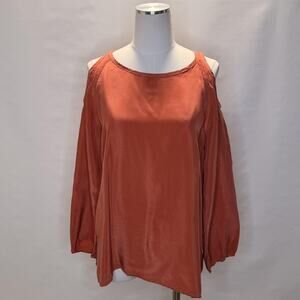 Hard Tail Shirt Womens Small Rust Orange Cold Shoulder Long Sleeve Top Blouse